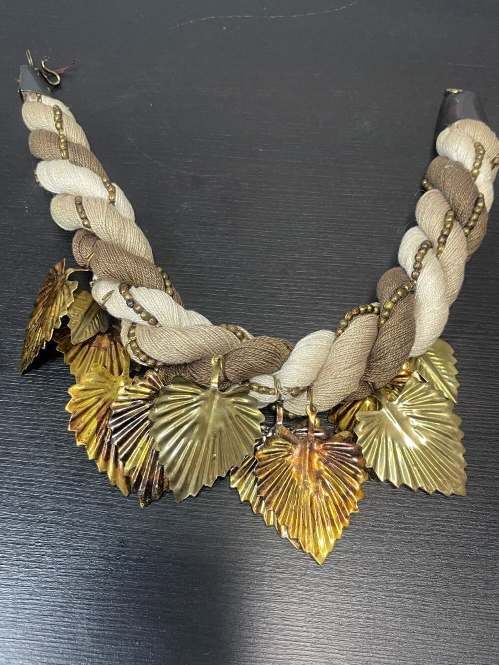 Vintage German Trachten Braided Leaf Statement Necklace